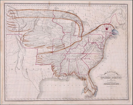 Map of the territory of the United States in 1833 (ignoring the claim on Oregon) with lines added to form the shape of an Eagle. This is 