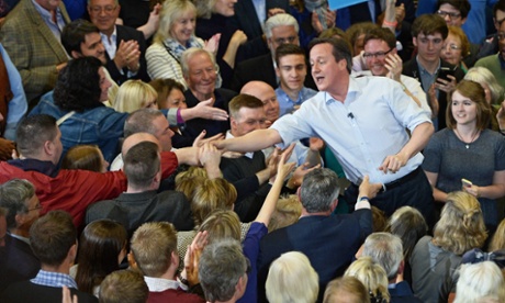 David Cameron with supporters at an election campaign rally, Hayesfield school, Bath.