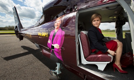 First Minister of Scotland and SNP leader Nicola Sturgeon travelling by Sturgeoncopter.