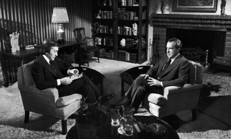 David Frost interviewing former US president Richard Nixon, 1977.