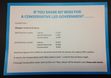 The flyer distributed in Islington South and Finsbury.