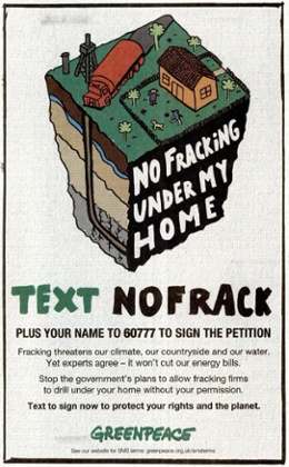 No fracking undre my home poster from Greenpeace