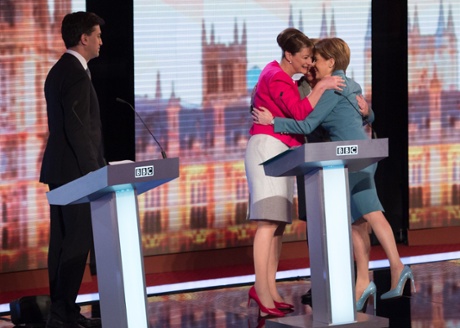 Leanne Wood, Natalie Bennett and Nicola Sturgeon embrace