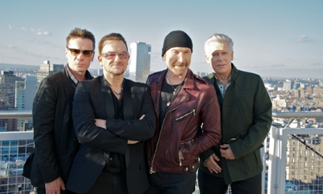 U2 on the roof of the Mondrian Soho in New York.