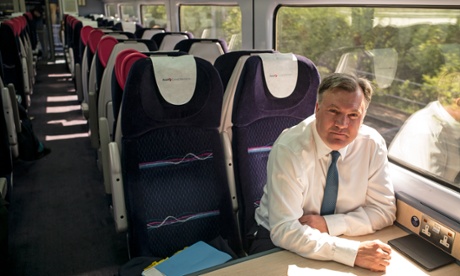 Ed Balls on his way to a factory in Cardiff.