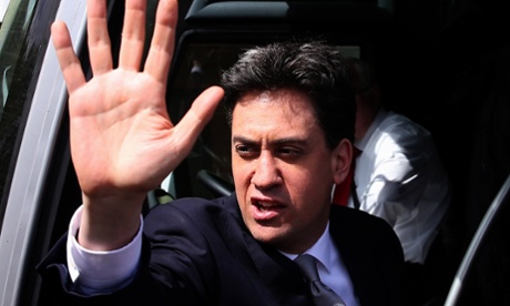 Ed Miliband waves to supporters after speaking at a rally at the Addison Centre in Kempston, Bedfordshire.