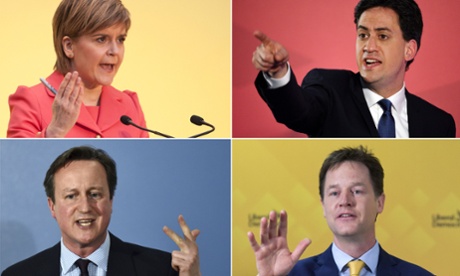 Nicola Sturgeon, Ed Miliband, David Cameron and Nick Clegg