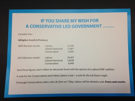 The flyer distributed in Islington South and Finsbury