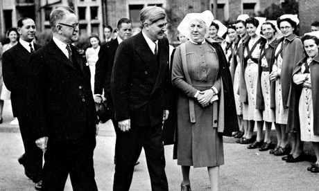 5 July 1948, England, Welsh Labour politician Aneurin Bevan with a group of nurses
