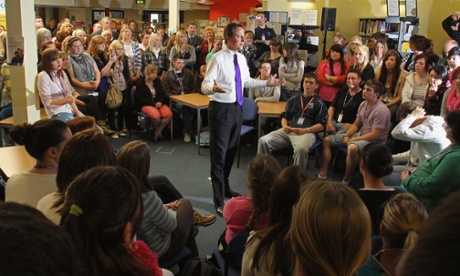 David Cameron talking to students