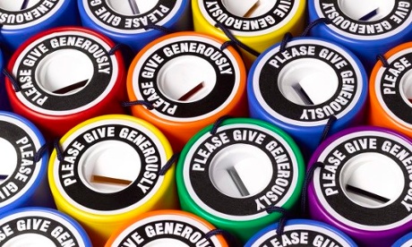 Collection of brightly coloured donation tins