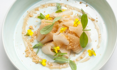 Discs of turnip beurre noisette in a round dish