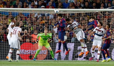 Suarez heads over the bar.