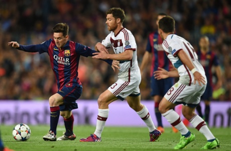 Messi is closed down by Alonso.