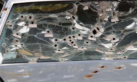 The front windshield of the car driven by Timothy Russell during a November 2012 police chase.
