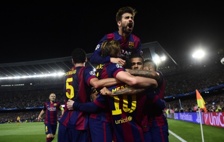Barcelona's celebrate their 3-0 win.