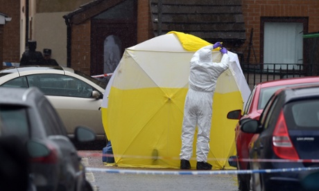 Forensic officers at the scene of the fatal shooting of Gerard 'Jock' Davison on Tuesday.