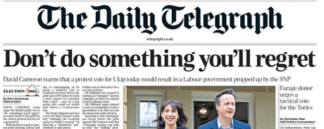 Telegraph front page, 7 May 2015.