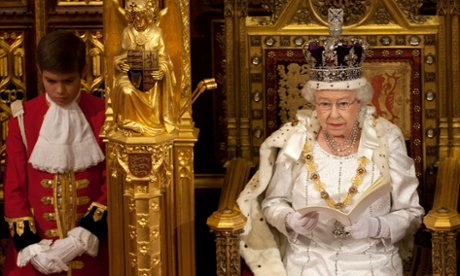 Queen Elizabeth reads the Queen's speech  in the House of Lords.