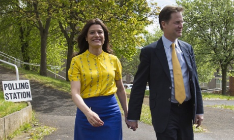 Nick Clegg arrives to vote with his wife Miriam Gonzalez Durantez on 7 May 2015.