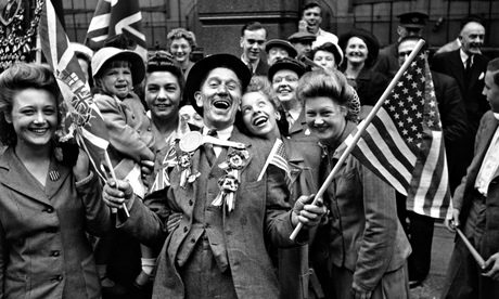 Crowds celebrating VE day in London on 8 May 1945