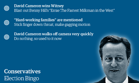Conservatives election bingo card