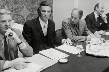 Derek Dougan at a players' union meeting.