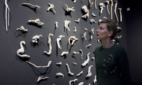 Cate Blanchett with Fiona Hall sculptures