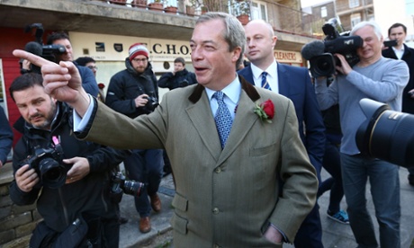 Ukip leader Nigel Farage leaves polling station after casting his vote in Ramsgate, Kent, on Thursday.