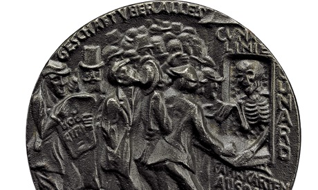 A German 1915 medal depicts death selling tickets for the Lusitania