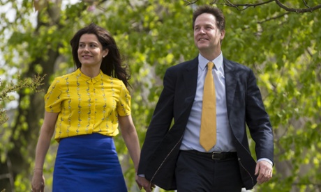 Liberal Democrat  leader Nick Clegg and his wife Miriam Gonzalez Durantez arrive to vote at the Hall Park Centre in Sheffield, England,