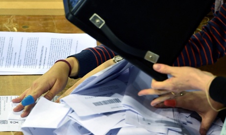 Ballot papers are counted in Glasgow. The suspicious ballot was counted but police are investigating possible fraud.