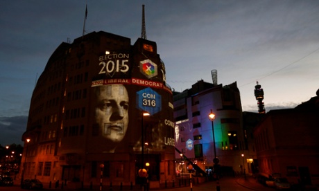 The results of exit polls projected onto Broadcasting House.