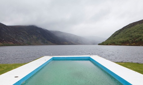 A swimming pool on a lake