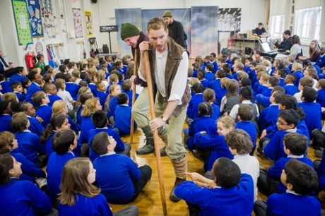 English Touring Opera’s Matt Ward, Jan Capinski and Michael Butchard last week at Queensbridge primary school in Hackney, east London. 