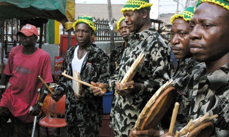 Drummers of the Brazilian Campos Carretta Carnival Association in Lagos