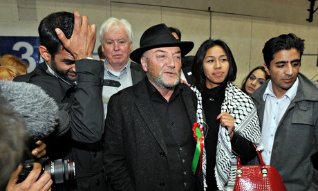 Bradford Election count at Richard Dunn Sports Centre.George Galloway - Respect, arrives at the cou