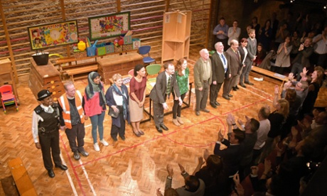 Judi Dench, Nina Sosanya, Mark Gatiss and Catherine Tate take a bow after Thursday night’s televised performance of The Vote. 