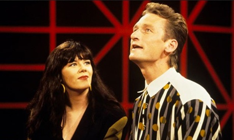 Josie Lawrence and Greg Proops in a Channel 4 episode of the comedy Whose Line is it Anyway.