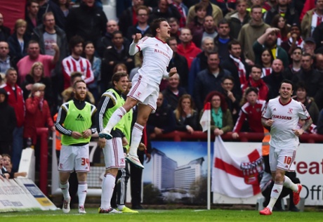 Jelle Vossen celebrates as he scores the first goal.