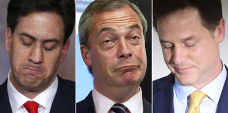 By lunchtime, Ed Miliband, Nigel Farage and Nick Clegg  – household names for several years – had all resigned, their names to be attached forevermore to the words 'former leader'.