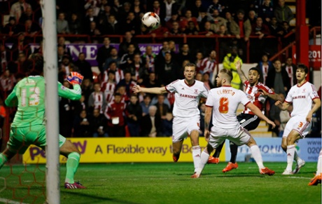 Andre Gray misses a chance.