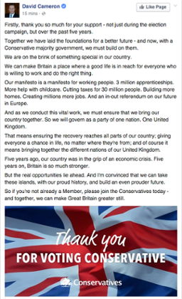 Cameron on Facebook