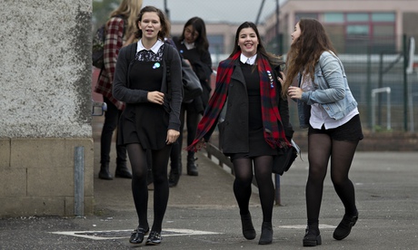 School pupils leaving a polling station after voting in the Scottish referendum