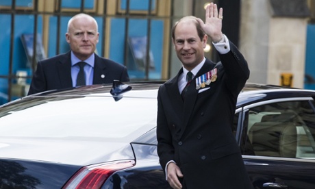 Prince Edward arriving at Westminster Abbey, happily waving to the crowd before the VE Day memorial service