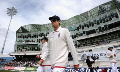 England captain Alastair Cook looks in a determined mood.