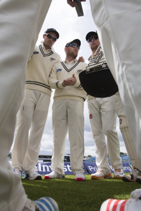 New Zealand captain Brendon McCullum, centre, speaks to his team as they prepare to field. England must rewrite Test cricket history with a new all-time record run chase if they are to beat New Zealand.