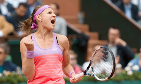 Lucie Safarova celebrates after her win.