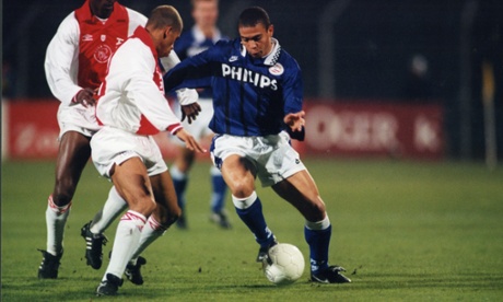 Ronaldo of PSV, right, takes on Ajax's Michael Reiziger during an Eredivisie match in 1995. Photograph: VI Images via Getty Images