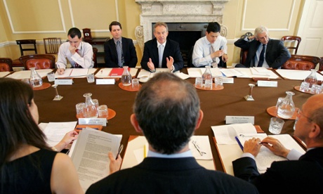 Tony Blair in 2006 hosting one of his regular meetings with business leaders at 10 Downing Street.